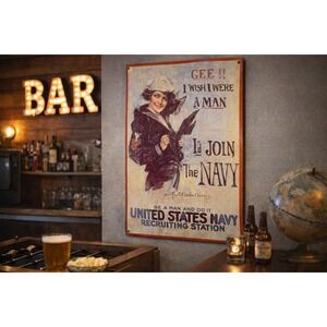 Vintage Reproduction Of 1918 "I Wish I We're A Man" US NAVY Advertisement tin